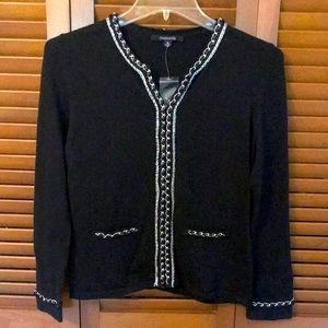 < NWOT Chadwick’s Black Sweater With Silver Chain Trim - M